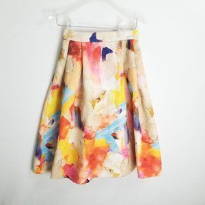 H&M Multicolor Rainbow A Line Skirt Knee Length Textured Embossed Gold D…